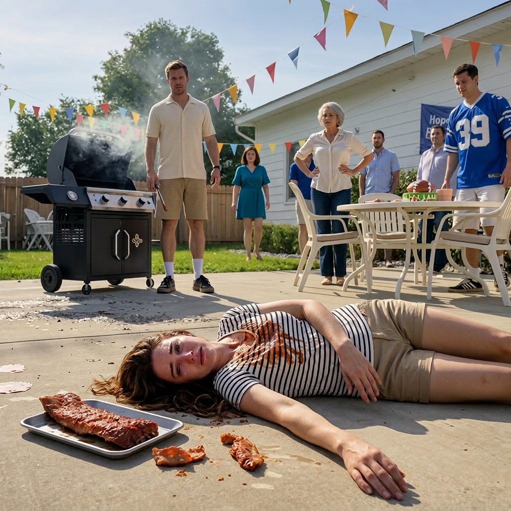 Une femme s'est allongée sur du béton chaud de banlieue avec de la poitrine fumée renversée à côté d'elle tandis que son mari, encadré par de la fumée de grill et des streamers d'anniversaire, a regardé vers le bas et a dit à tout le monde de revenir en arrière le premier signe que ce n'était pas une urgence médicale pour lui, mais un plan allant hors script. Nouvelles