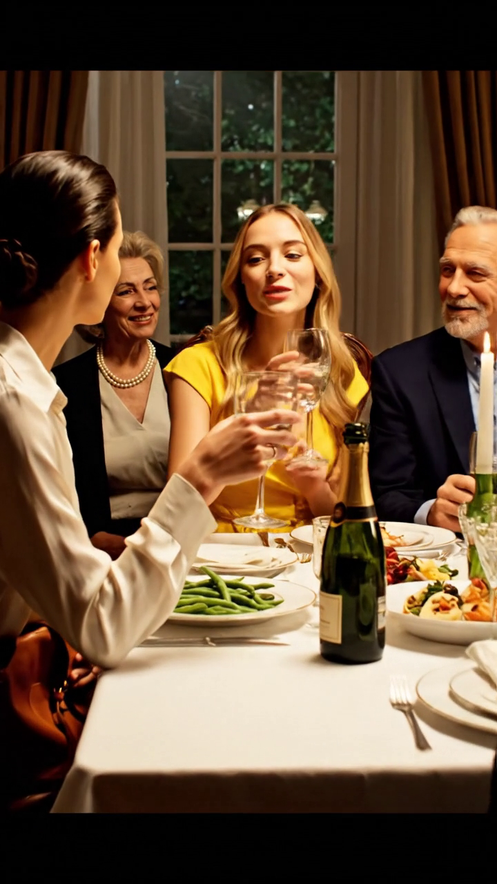 Během večeře moje mladší sestra zvedla sklenici a oznámila: 