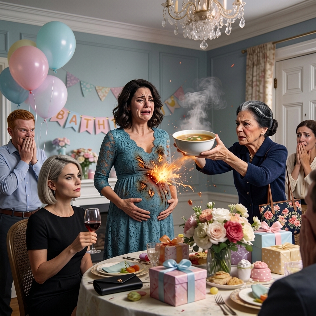 Tijdens mijn baby shower, mijn moeder lachte en zei, Mijn andere dochter kan krijgen kinderen, dus waarom zou je krijgen om gelukkig te zijn? Toen pakte ze een kom kokende soep en gooide het recht op mijn zwangere maag. Ik schreeuwde van de pijn en hield mijn buik vast. Mijn zus tilde haar glas met een grijns op en zei: 