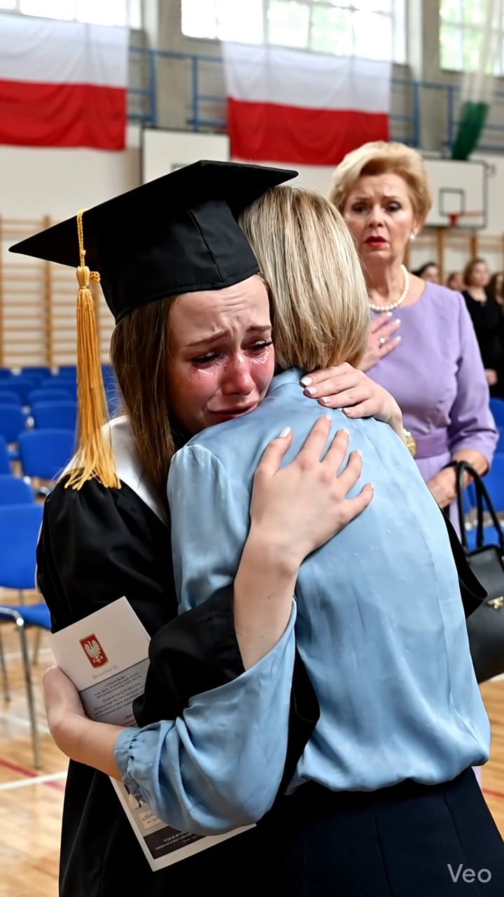 W szkole średniej mojej córki, Matka, która kiedyś napisała "Że dziecko będzie rujnować swoje życie" Wszedł do przedniego rzędu nosząc lawendowe perełki i nazywając siebie "Babcia" I wygładzić mojej córki biały kołnierz, Wziął moje miejsce w trzecim rzędzie, i oglądał jej nosić kopertę śmietankę do podium jak to czekał na czternaście lat na ten moment