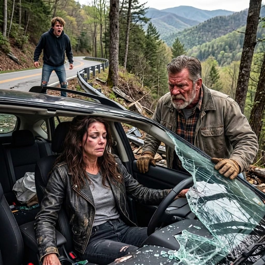 Die Bremsen scheiterten auf einer einsamen Smoky Mountain Straße, und unser Auto ging über den Rand. Als ich unter verdrilltem Metall gefangen lag, erschien ein Lkw am kaputten Fenster und flüsterte: