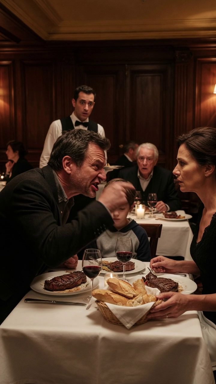 Ma sœur a regardé le serveur et a dit, "Nous n'avons pas commandé pour votre fils, pendant que ses enfants coupaient dans 100 steaks et de demander au sujet du dessert. Caleb, 8 ans, tira tranquillement la corbeille de pain comme s'il comprenait que c'était son dîner. Puis mon père s'est branlé et m'a dit : "Tu devrais lui faire quelque chose." J'ai seulement souri et dit, Note. Mais quand le serveur est revenu, j'ai posé une question calme qui a fait arrêter ma soeur de mâcher et mon père a posé sa fourchette. Nouvelles