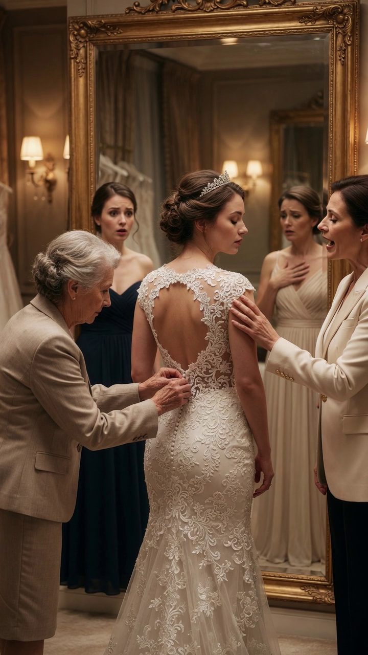 A la boutique de mariage, ma jeune sœur est sortie dans sa robe de mariée mais quand la couturière a baissé la fermeture éclair, mon cœur s'est arrêté. Des contusions fraîches et sombres ont couvert tout son dos.