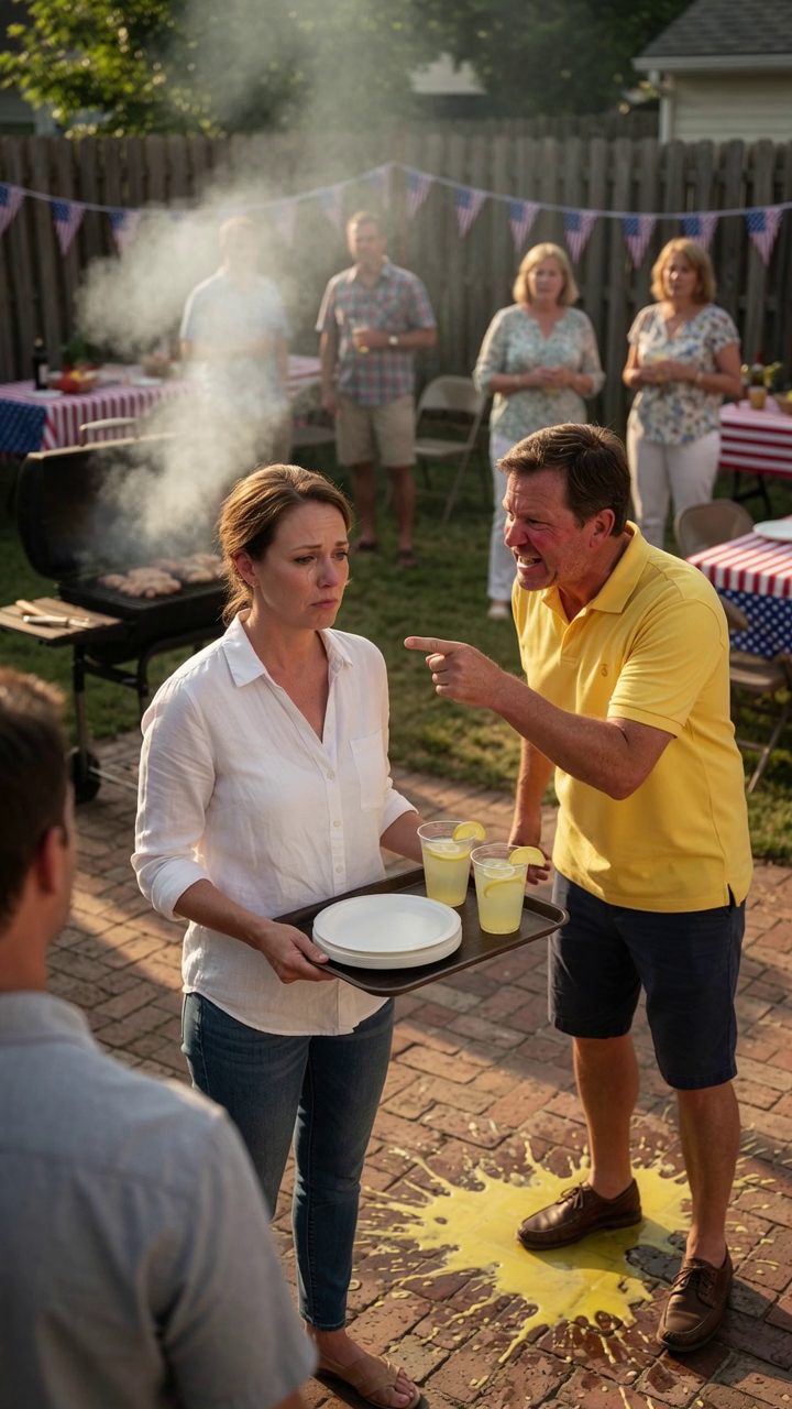 Erstellen Sie eine 10 zweite vertikale 9 16 photorealistische Live-Action Amerikanische Familie Barbecue Drama als eine kontinuierliche filmische Aufnahme. Keine Montage, Split-Bildschirm, Collage, Flashback oder schnelle Schnitte. FIRST HUMILILITIONSBESCHEINIGUNG Setzen Sie die Szene in einem hellen Vorort Amerikanischen Hinterhof während eines Familiengrill, am späten Nachmittag. Verwenden Sie sauberes weißes Tageslicht, einen Rauchergrill im Hintergrund, Falttische mit Papierplatten, Plastiktassen, Limonade-Pitcher, Tischdecke, Terrassensteine, Rasenstühle, ein Holztor, Kinderspielzeug weit im Hintergrund verstreut, und Verwandte in unangenehmer Stille eingefroren. Halten Sie mutierte realistische Farben, klare Gesichter, keine gelbe Tönung, Schreckensschatten oder dunkle muddy Beleuchtung. WICHTIGSTEN CHARACTER ELIZABETH Eine attraktive, aber realistische weiße amerikanische Frau in ihrer Mitte 30er Jahre, Familienhelfertyp, saubere lässige Sommerbluse, Jeans, einfache Ohrringe, natürliches Live-Action-Gesicht, sichtbare Poren, weiches braunes Haar lose gebunden zurück, und müde, aber würdige Augen. Sie steht in der Nähe der Terrasse, die eine Papierplatte und eine Servierschale hält, nachdem sie geholfen hat, den Grill einzurichten. Ihre Augen reißen hell, aber stetig, Lippen gepresst eng, Kiefer angespannt, Schultern steif, Finger greifen den Rand des Tabletts. Sie ist öffentlich für einen Unfall verantwortlich, den sie nicht verursachen wollte, aber sie bettelt nicht. PRIMARY ANTAGONIST DANIEL Elizabeths Bruder im Gesetz, realistischer weißer amerikanischer Mann in seinen späten 30er Jahren, sauberes Poloshirt, teure Uhr, zuversichtliche Haltung, verengte Augen, gelockte Lippe und eine kalte betitelte Ausdruck. Er steht nahe an den verschütteten Getränken auf der Terrasse und deutet auf das Chaos hin, als ob Elizabeth ihn zweckdienlich peinlich gemacht hat. Er glaubt, die Familie wird ihn unterstützen. SECONDARY ANTAGONIST MELISSA Elizabeths Schwester, realistische weiße amerikanische Frau in ihrer Mitte 30s, poliertes Barbecue-Outfit, gekreuzte Arme, angespanntes Lächeln und gehärtete Augen. Sie tritt neben Daniel statt Elizabeth und macht deutlich, dass sie den Stolz ihres Mannes über die Würde ihrer Schwester wählt. WITNESSE Drei Verwandte stehen in der Nähe mit Platten in der Hand. Ein Cousin sieht nach unten. Eine Tante friert Mid Motion mit einer Tasse. Ein älterer Onkel sieht unheimlich aus, sagt aber nichts. Die familiäre Stille sollte sich schwerer fühlen als die verschüttete Limonade. ANWENDUNGSBEREICH Die verschüttete Limonade, die Papierplatte in Elizabeths Hand, die Servierschale und das Hinterhoftor. Diese zeigen, in dem Moment, in dem Elizabeth erkennt, dass die Familie erwartet, dass sie Schuld annimmt und ruhig gehen. SPOKEN DIALOGUE natürliches amerikanisches Englisch, keine Untertitel Melissa, kalt “Entschuldigen Sie sich für ihn oder gehen.” Elizabeth, ruhig “Nein.” ACTION UND CAMERA TIMELINE 0 00 0 02 Offen auf Augenhöhe in einem dreiviertel mittleren Schuss auf Elizabeth stehen in der Nähe der Terrasse mit einem Servierboden und Papierplatte. Lemonade hat über die Terrasse Steine in der Nähe ihrer Schuhe verschüttet. Sie sieht stunned aber kontrolliert aus. 0 02 0 04 Ohne Schneiden, gleiten seitlich, um Daniel in der Nähe des Spills stehend zu offenbaren, zeigend auf den Boden mit einem dichten Kiefer und verführerischen Stern. Verwandte hinter ihm schweigen, Teller noch in den Händen. 0 04 0 06 Melissa tritt neben Daniel, kreuzt ihre Arme und sagt kalt: