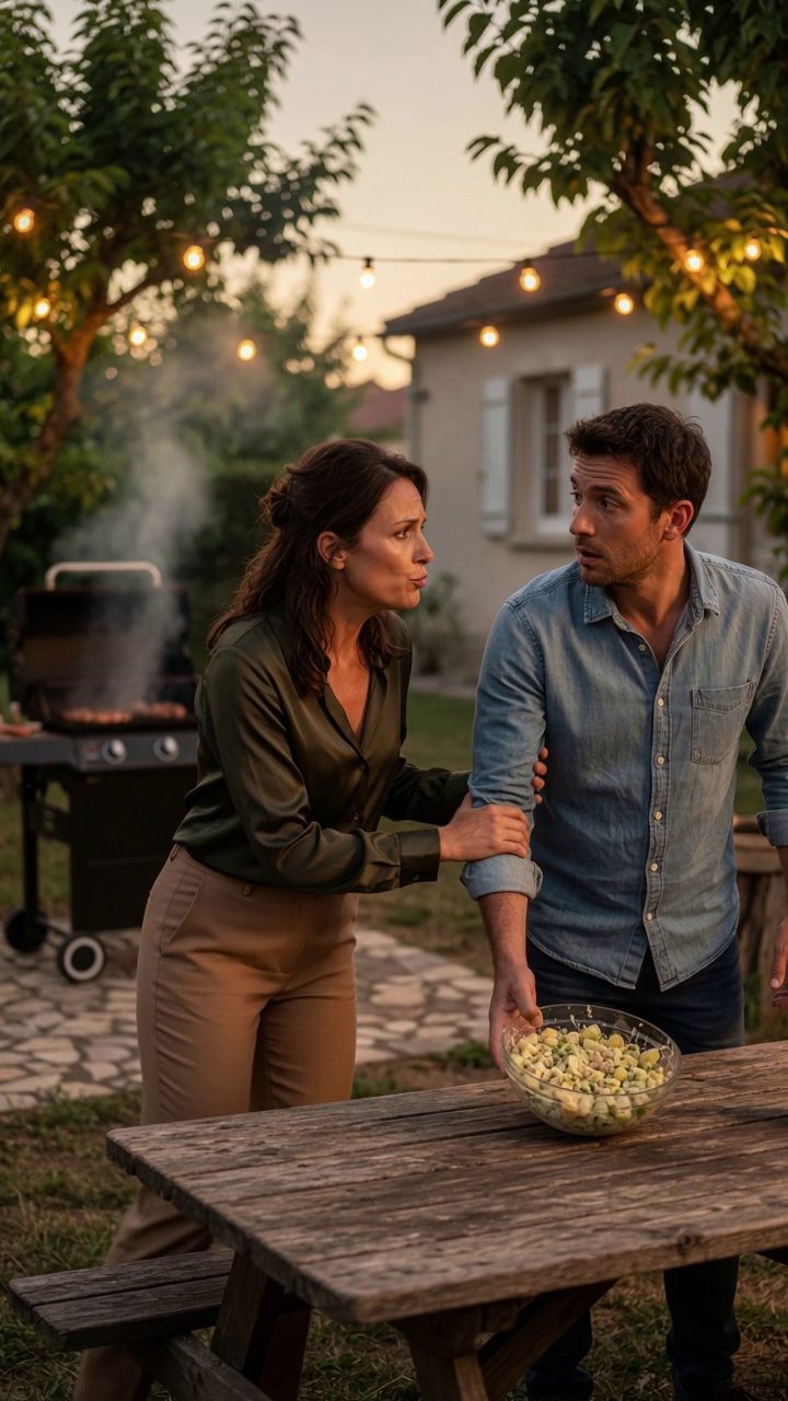Mon voisin m'a invité à son barbecue familial comme si c'était la chose la plus ordinaire au monde, alors je suis venu porter de la salade de pommes de terre et m'attendre à passer l'après-midi à déplacer des chaises pliantes. Puis elle a glissé son bras à travers le mien, a affronté un jardin plein de parents, et a dit,