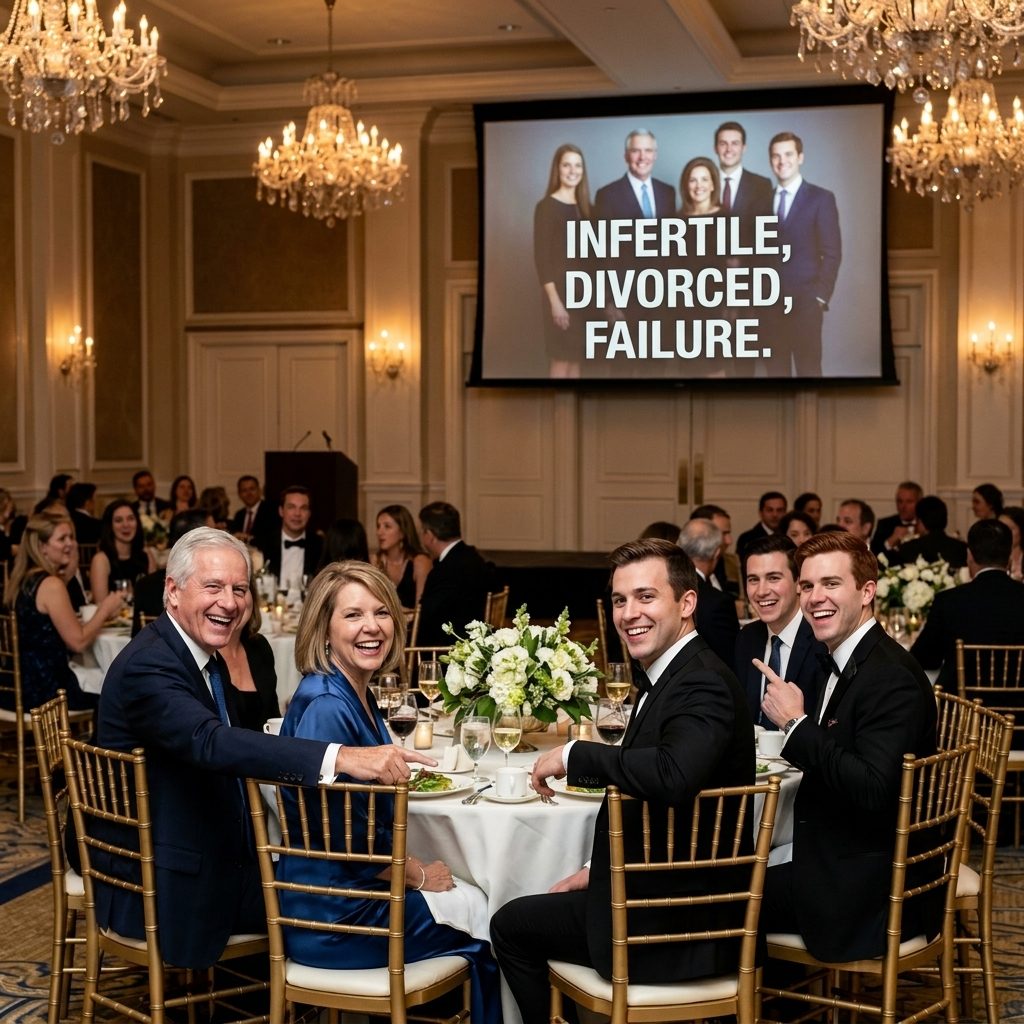VF MY SISTER PUT ‚INFERTILE, DIVORCED, FAILURE‘ AUF A 10 FOOT SCREEN, WER WEDDING WHILE 200 GUES, MY MOTHER SIPPED WINE LIKE IT WAS DINNER THEATER, UND MY FATHER CALLED I ‚JUST A JOKE‘